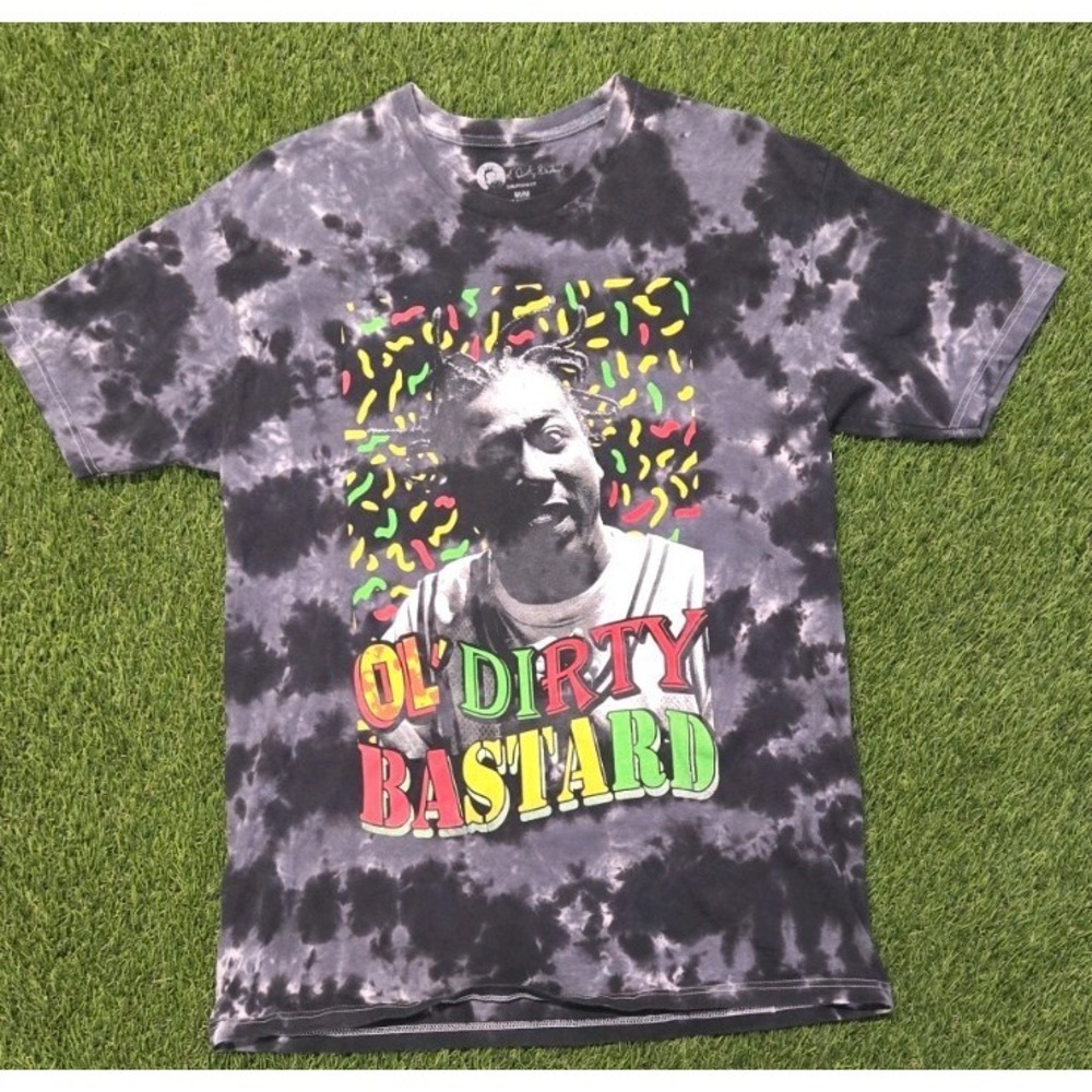 Ol' Dirty Bastard Tie-Dye Rap Tee Hip Hop Graphic T-Shirt Black Gray‎ Size M